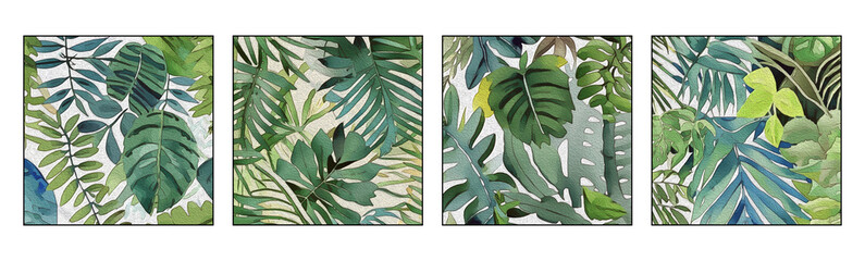 Set of 4 Botanical pattern for printing on wall decorations, covers. Artistic brush strokes.