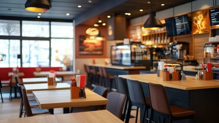 A restaurant with a lot of tables and chairs