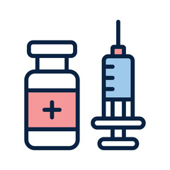 Icon depicting a syringe and a medicine vial with a medical cross