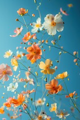 Levitating Wildflowers on Soft Pastel Backdrop - Hyperrealistic Studio Photography