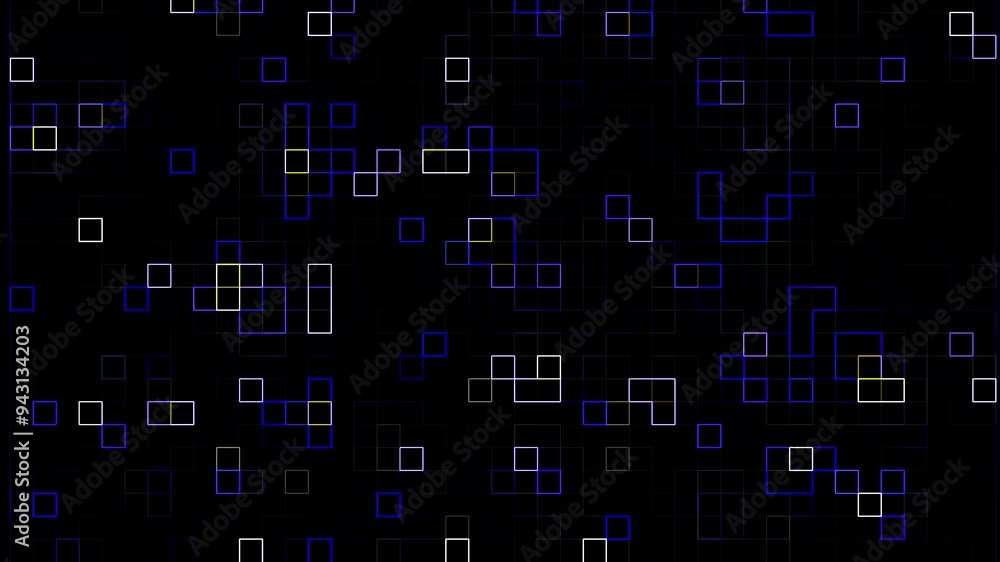 Poster tiny square and geometric shapes animation on a dark background