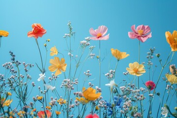 Fototapeta premium Levitating Wildflowers on Soft Pastel Backdrop - Hyperrealistic Studio Photography
