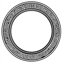 A black and white circle with a floral design
