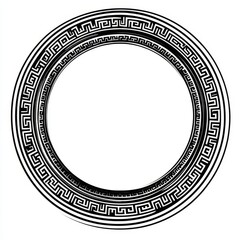A black and white circle with a floral design