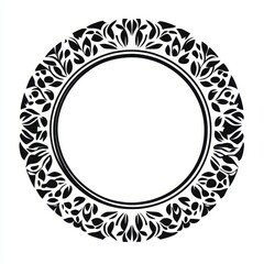 A black and white circle with a floral design