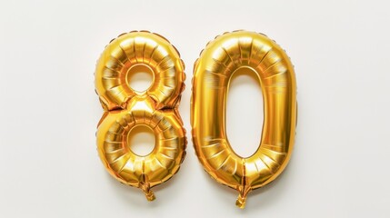 Happy birthday font template illustration  - Gold 3d foil number 80 celebration balloon numbers, isolated on white background