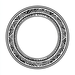 A black and white circle with a floral design
