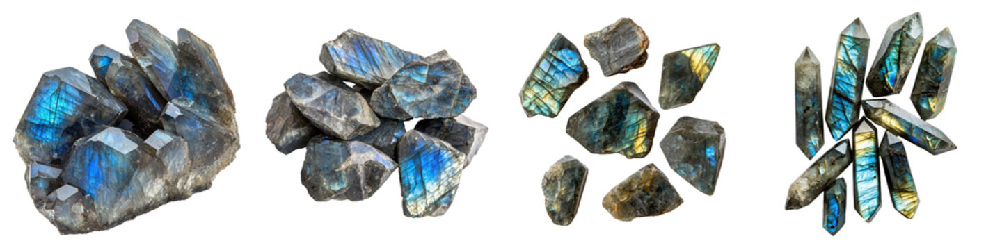 Labradorite crystals cut out transparent isolated on white background PNG