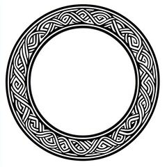 A black and white circle with a floral design
