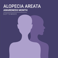 Alopecia Areata awareness month in September. Bald head women silhouettes. Vector illustration