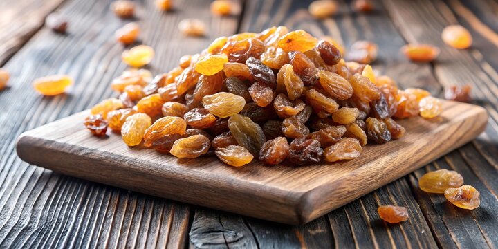 pule of raisins in a wooden board