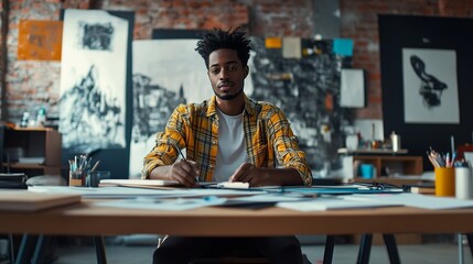 Black fashion artist at work in the office