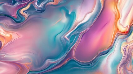 Obraz premium Liquid marble effect with flowing patterns, iridescent colors, smooth and glossy texture
