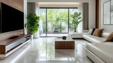 Modern Living Room with Sectional Sofa and Large Windows