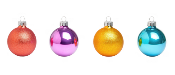 Sparkling holiday ornaments cut out transparent isolated on white background PNG