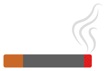 Flat illustration of cigarette with smoke isolated on white background.