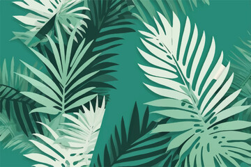 green monstera pattern white background. exotic pattern with tropical leaves. Vector illustration. monstera leaf pattern. Tropical palm leaves. Exotic