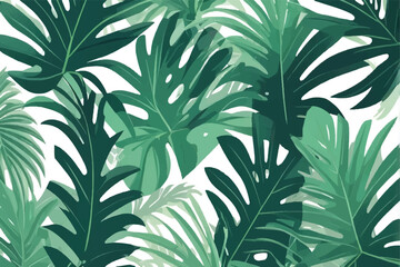 green monstera pattern white background. exotic pattern with tropical leaves. Vector illustration. monstera leaf pattern. Tropical palm leaves. Exotic