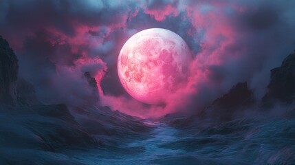 Obraz premium Fantastic pink moon