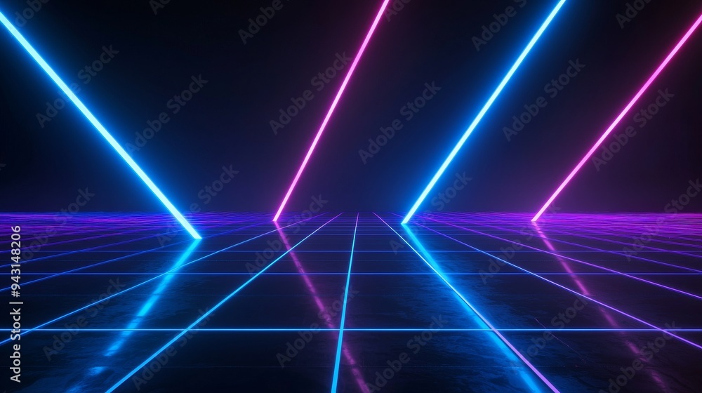 Aufkleber a blue purple speed light line runs through a dark background. an abstract speed patch crosses the h