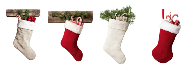 Cozy Christmas stocking hanging cut out transparent isolated on white background PNG