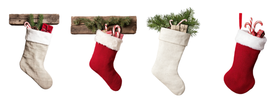 Cozy Christmas stocking hanging cut out transparent isolated on white background PNG