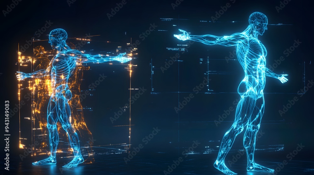 Poster 3. **design a dynamic hologram of a human body with an emphasis on movement and animation. the holog