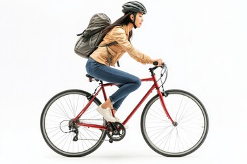 Fototapeta premium This picture shows an Asian woman riding a bicycle in a sports vehicle.