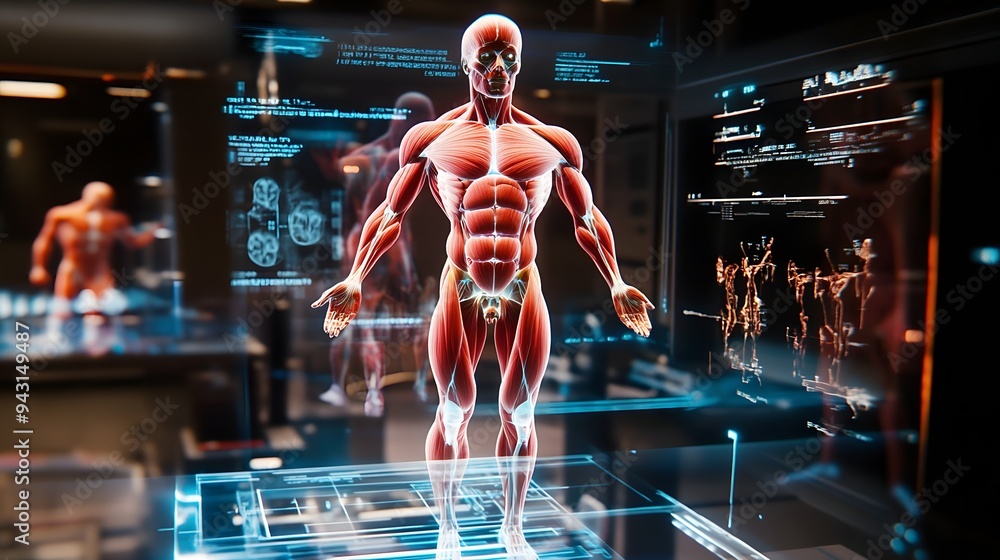 Poster 3. **design a dynamic hologram of a human body with an emphasis on movement and animation. the holog