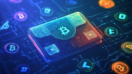 3D rendering Bitcoin wallet concept map