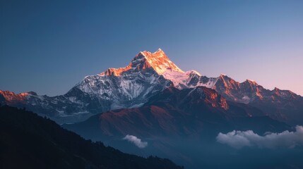 Serene Sunrise Over Majestic Mountain Peak. Natural Beauty Concept