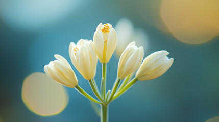 close up of delicate white saffron flower buds, with soft focus on the background, creating an ethereal and dreamy atmosphere