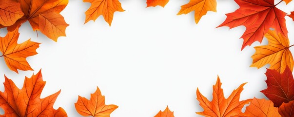 Fototapeta premium Maple leaves framing illustration, white background, clip art style, flat design illustration