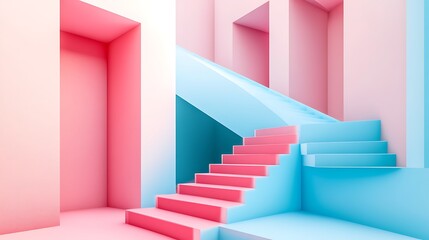 Obraz premium Abstract Pink and Blue Staircase in a Modern Interior