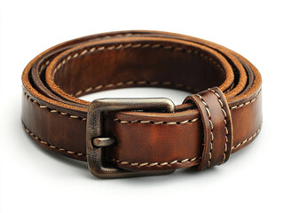 Elegant brown leather belt with a polished buckle, ideal for enhancing fashion and style in both casual and formal attire, isolated on white background