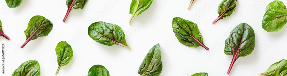 Poster the swiss chard leaves are isolated on a white background, with a flat lay view of a healthy and org