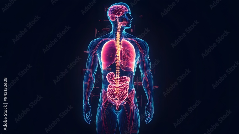 Poster 7. **design a holographic representation of a human body with segmented layers showing various anato