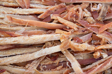 Dried shredded squid background.