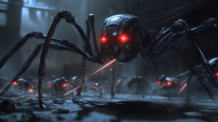 Fototapeta premium Attacks in the form of robots in the bush and fighting to defend territory