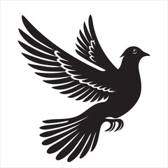 Obraz premium Mourning Dove Silhouette - Zenaida macroura Clipart - Mourning Dove flying wings angled backward Illustration in black and white 