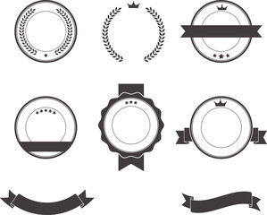 Vintage style blank labels, badges and ribbons vector set. Space for text, great for best quality product tags and certifications.