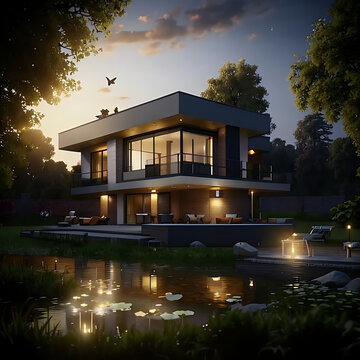 Luxury house at sumset