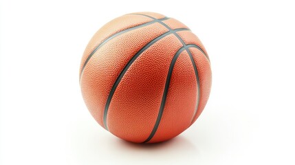 Obraz premium A single basketball isolated on a white background, emphasizing its texture and form in high detail.