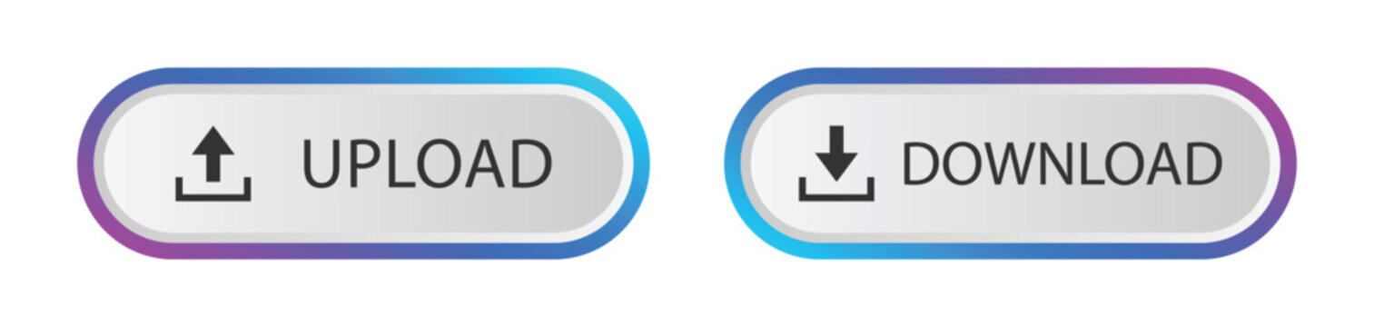 download and upload button. colorful modern buttons for app, website, ui. transparent png and vector illustration.