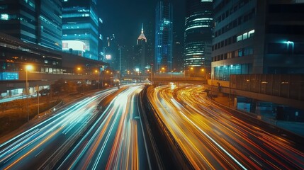 A timelapse of urban traffic, highlighting the fast-paced nature of city life with dramatic light trails.