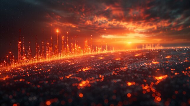 Globe with abstract business charts background image. Digital skyscrapers silhouettes 3d illustration wallpaper picture backdrop. Finances concept for business presentation corporate