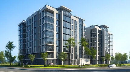 Fototapeta premium Modern Apartment Building with Palm Trees.