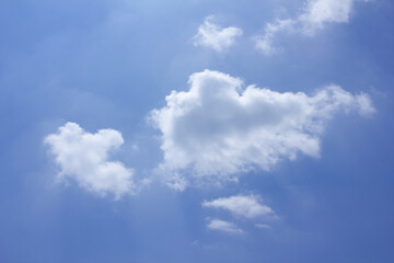 A blue sky with puffy clouds.