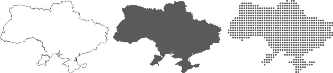 Ukraine map detailed in outline, grey color, dotted style.