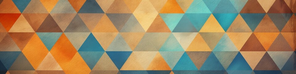 Retro Geometric Fusion: Abstract Triangle Wallpaper in Vintage Blue, Yellow, Orange, and Brown. Minimalist Digital Art Composition for Elegant Marketing Backgrounds. Versatile Design Template with Cop